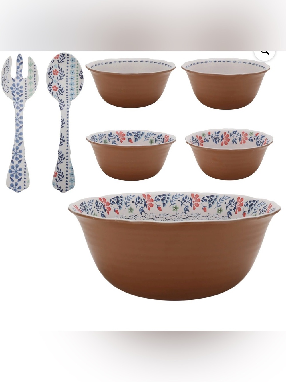 Pioneer Woman Hattie 7-Piece Bamboo Melamine Salad Bowl Set, Multicolor - Picture 2 of 10